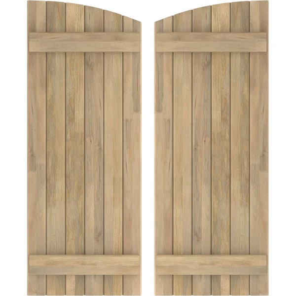 Ekena Millwork Americraft 6-Board (2 Batten) Wood Joined Board-n-Batten Shutters w/Ellipt Top, ARW101BE621X77UNH, PR ARW101BE621X77UNH - main